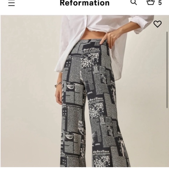 Reformation Sorrenti pant style zine wide leg newsprint magazine print Size 4 - Picture 2 of 7